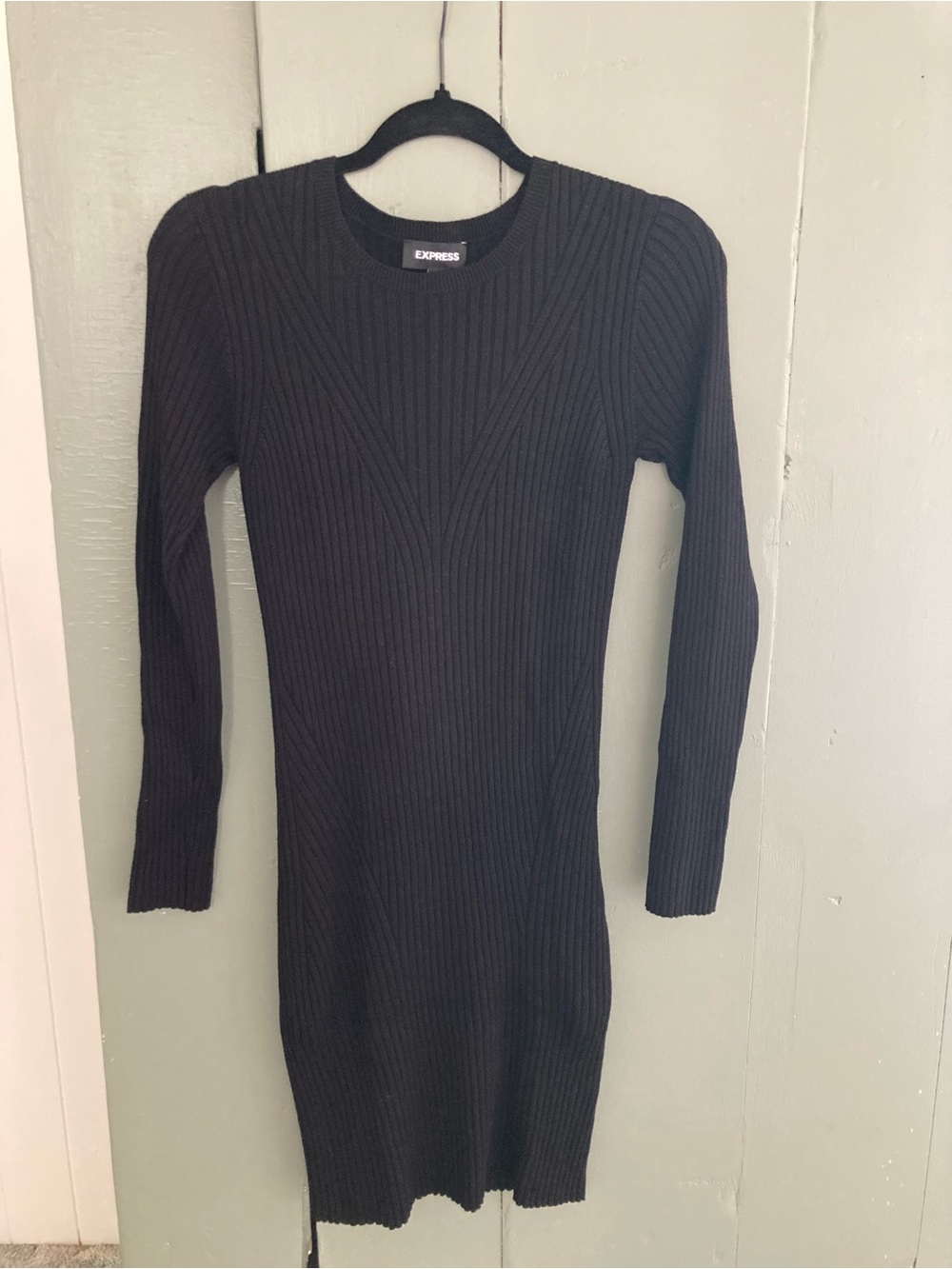 Express Black Ribbed Long Sleeve Fitted Dress